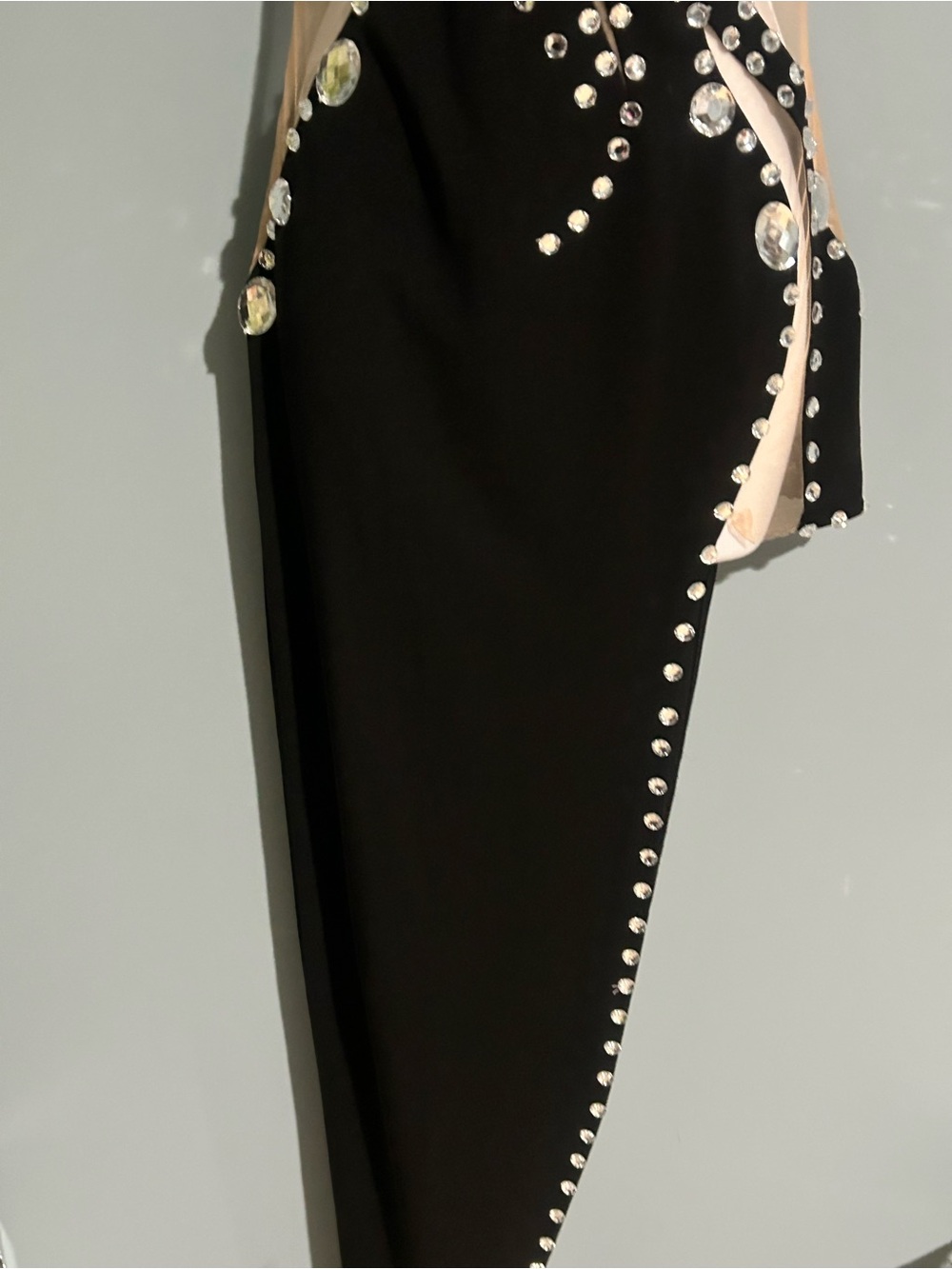 Fashion Nova Black and Nude High-Low Embellished Evening Dress - Picture 3 of 10